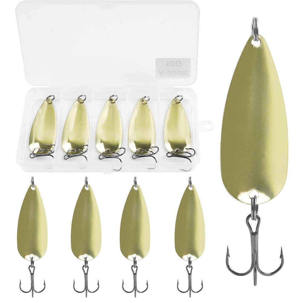 Fishing Hook Treble - 5個入りフィッシングスプーンメタルフィッシングルアーゴールドジギングキャスティングルアートローリングスプーン、バス、サーモン、トラウト、ウォーリーアイ用トリプルフック付き