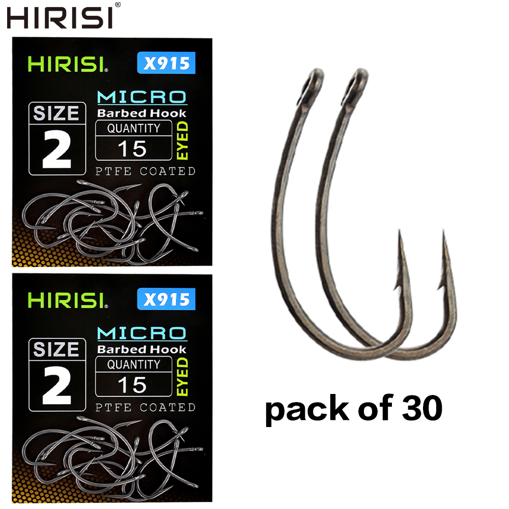 Fishing Hook Offset - Hirisi 30x 鯉釣りフックアイマイクロバーブ高炭素鋼フィッシュフック PTFE コーティングされた釣りアクセサリー X915