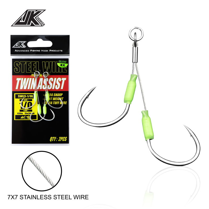 Fishing Hook Offset - JK 3 パック耐摩耗性ジギングフック鋼線ジグツインアシストフックグロー海水釣り針シーフックボート釣具