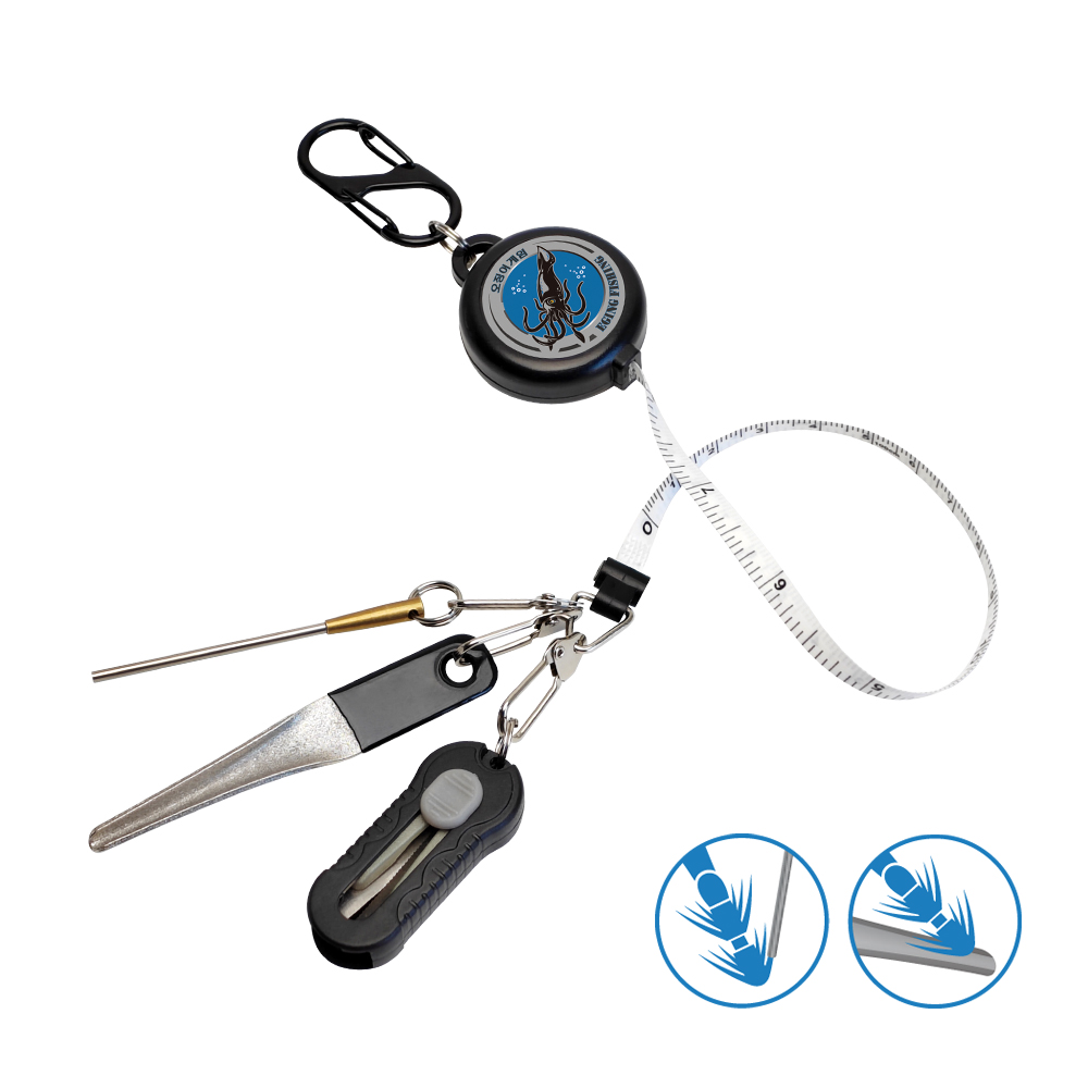 Fishing Hook Sharpener - 4in1 エギ釣りキット リトラクター 100cm テープメジャー ミニラインハサミ