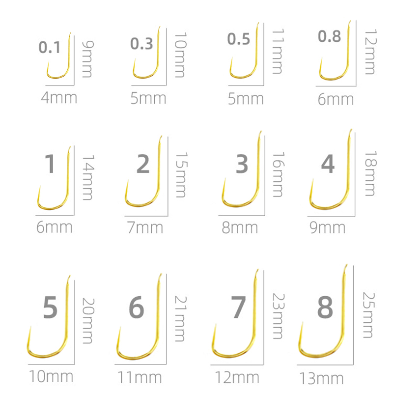 Fishing Hook Size - 100個入り シンカント バーブレス マルチタイプ マルチサイズ 金魚釣り針