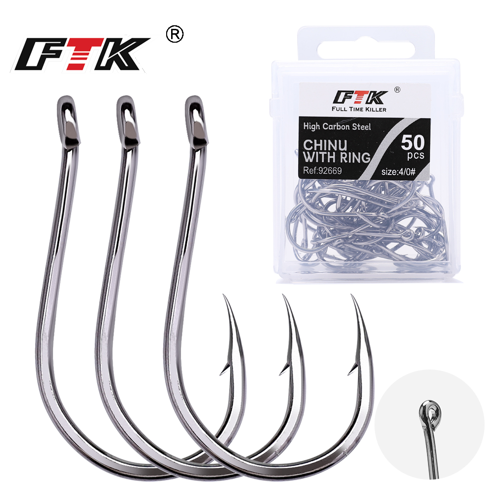 Fishing Hook Circle - Ftk-日本の炭素鋼シングルワームフック、円の鯉釣りアクセサリー、1箱あたり50-100個