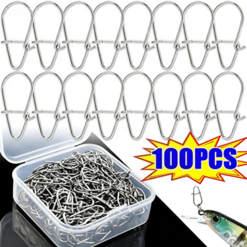 Fishing Hook Stainless Steel - 100 個ステンレス鋼釣りスナップフック付きスナップピンファストロッククリップアクセサリータックルバレルスイベルルアーフック釣りツール用
