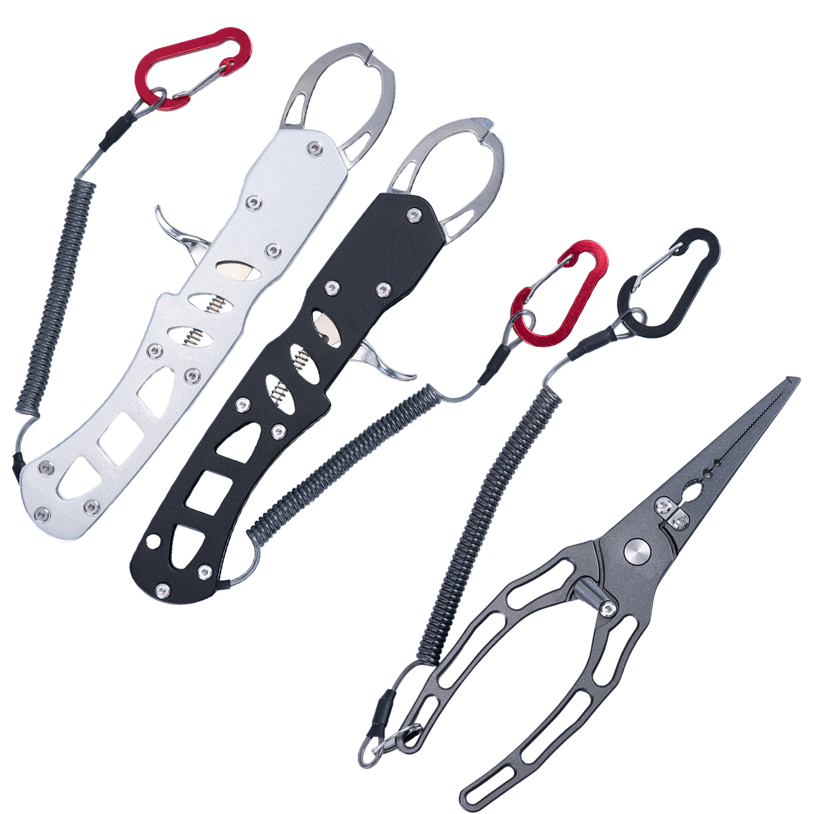 Fishing Hook Sharpener - 釣り用プライヤーとフィッシュグリッパーのコンボキット、錆びないアルミ製フィッシュリップグリッパー（ランヤード付き）、釣り糸カッター、フックリムーバーツール