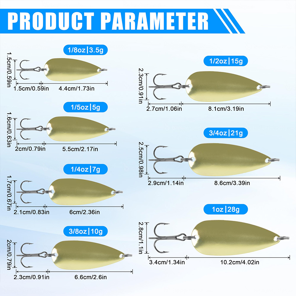 5個入りフィッシングスプーンメタルフィッシングルアーゴールド - Fishing Hook Treble のレビューと価格