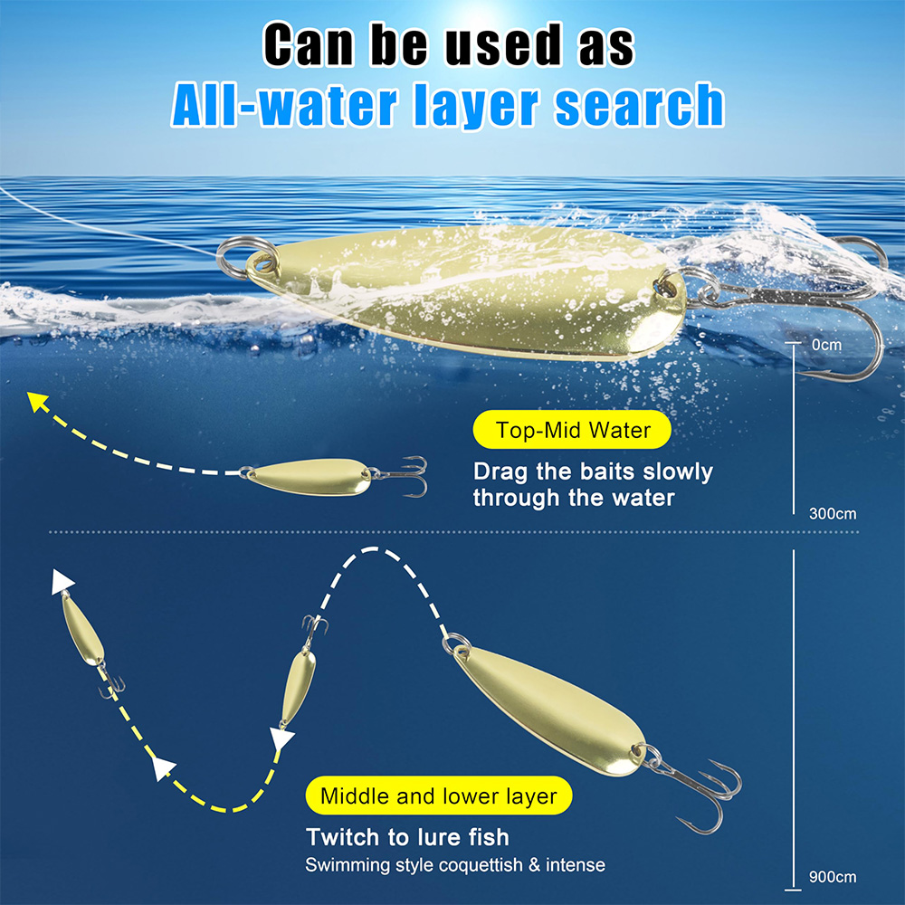 5個入りフィッシングスプーンメタルフィッシングルアーゴールド - Fishing Hook Treble のレビューと価格