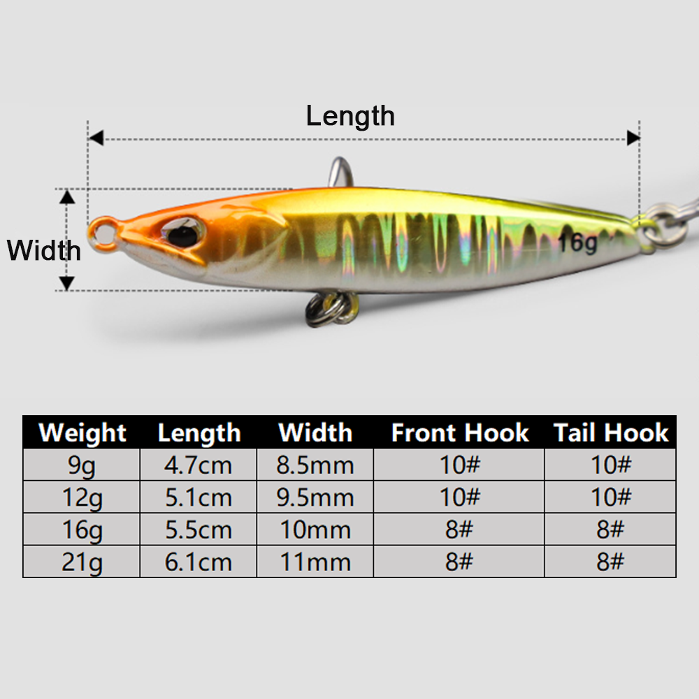 ジグ釣りルアー メタルジギングベイト 9g 16g 21g  - Fishing Hook Treble のレビューと価格